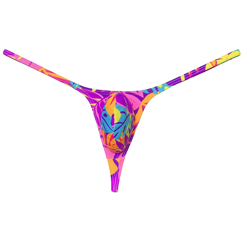 Men's Print G-String T-back Bikini Briefs String Underwear Soft Breathable Enhancing Bulge Thongs Quick-dry Tangas Sissy Panties