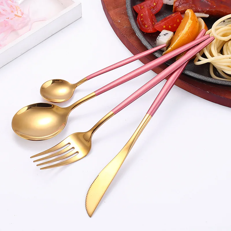 4Pcs Stainless Steel Golden Cutlery Set Black Luxury Dinnerware Sets Kitchen Cutlery Tablewareware Set  Fork Spoons Knives Set