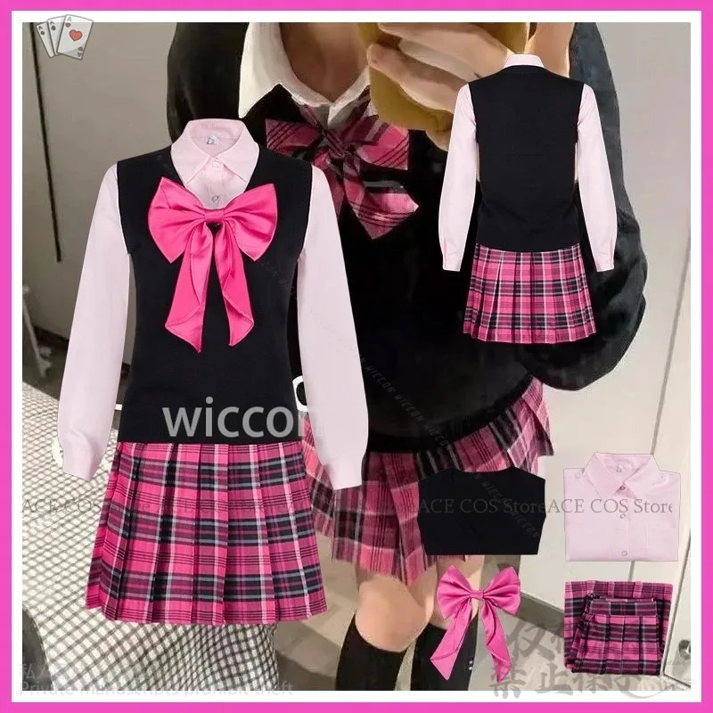 

Anime Jirai Kei Girls cosplay de mujer Japanese Kawaii JK School Dress Hot Pink Sweet Cheerleader Costumes Preppy Styleb;3's,6.e