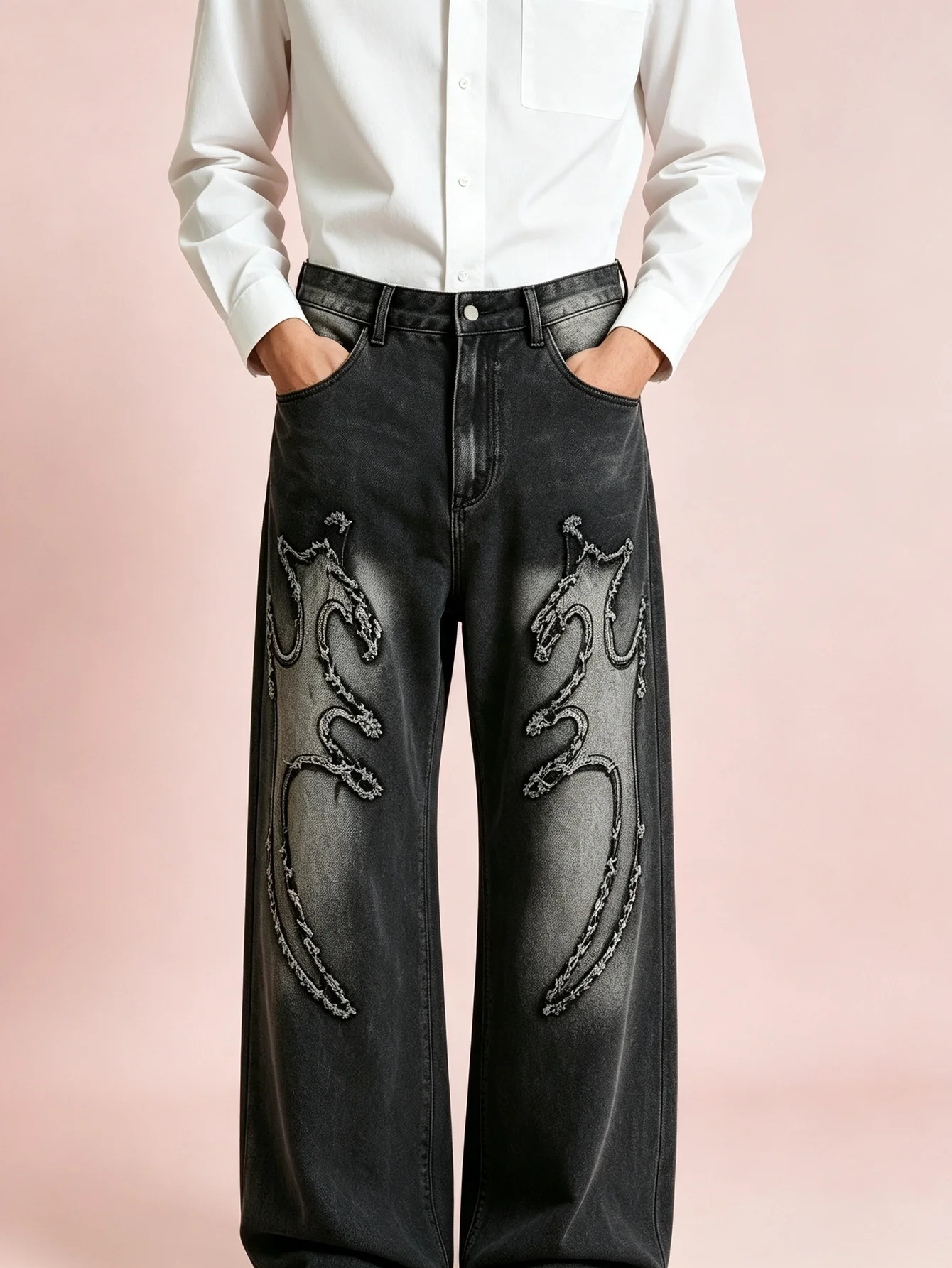 Neutral Retro Y2K Trendy American Street Oversized Straight Denim Pants Anti-Stain Anti-Fade Durable Fabric City Commute Daily O
