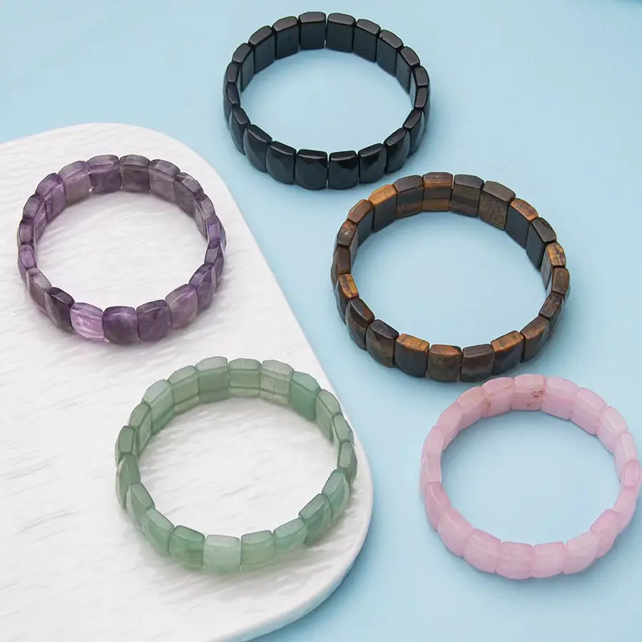 1pc creative overbearing punk Gothic retro natural stone crystal Obsidian tiger eye Rectangular hand row for women and men