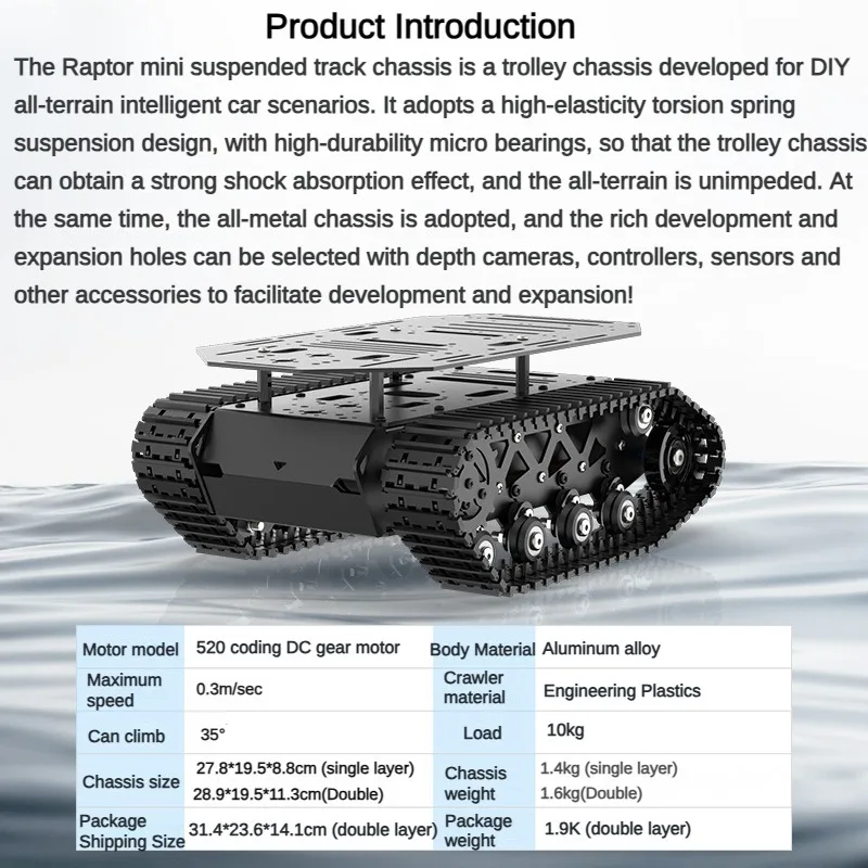 10KG Load Strong Shock Absorption Tank Chassis with Motor Suspension All Metal Tank Robot Kit Coding Motor Intelligent Robot Car