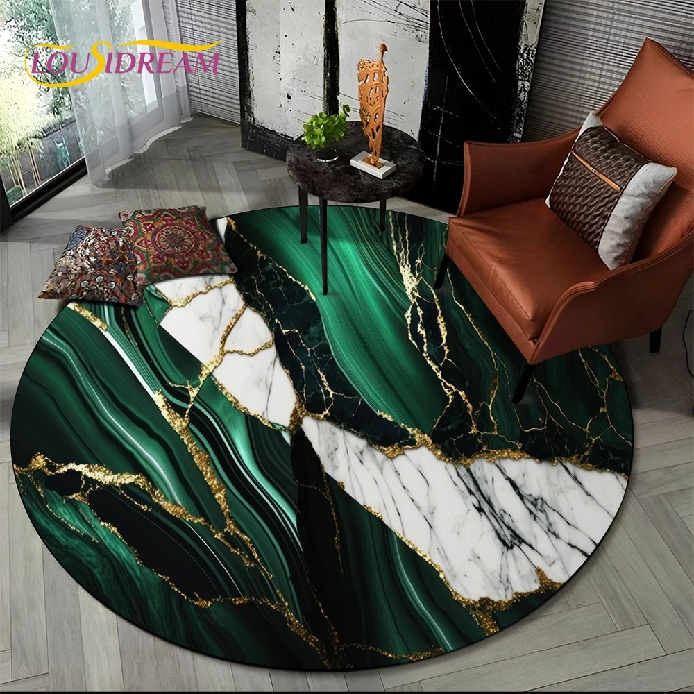 Luxurious Colour Marble Blue Green Gold Round Carpet Rug for Living Room Bedroom Sofa Decor,Kid Area Rug Non-slip Floor Mat Gift