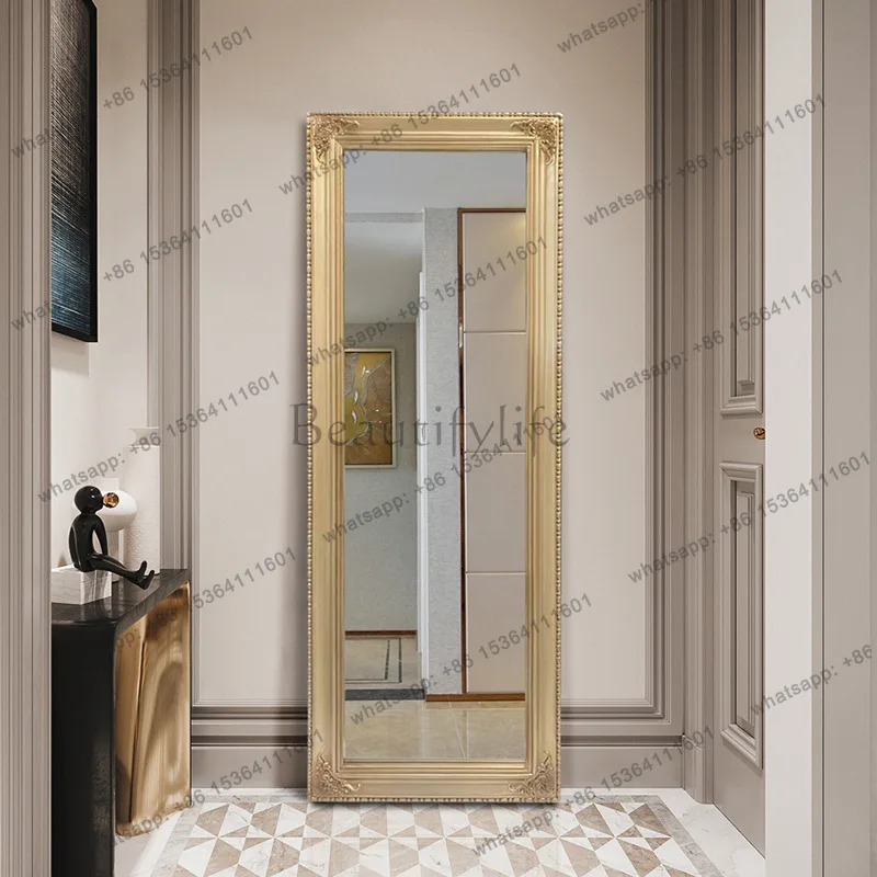 

French classical retro carved floor mirror clothing store cloakroom fitting mirror