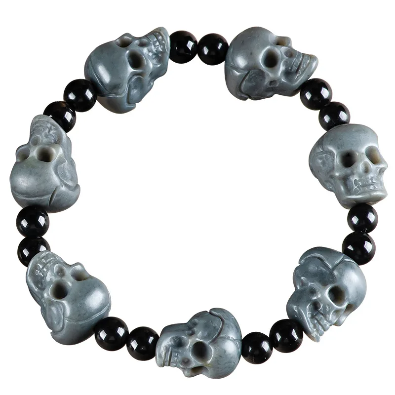 Natural Jade Skull Bracelet Certified Jewelry Men Women Healing Gemstone Genuine Chinese Hetian Jade Skeleton Bracelets Bangles