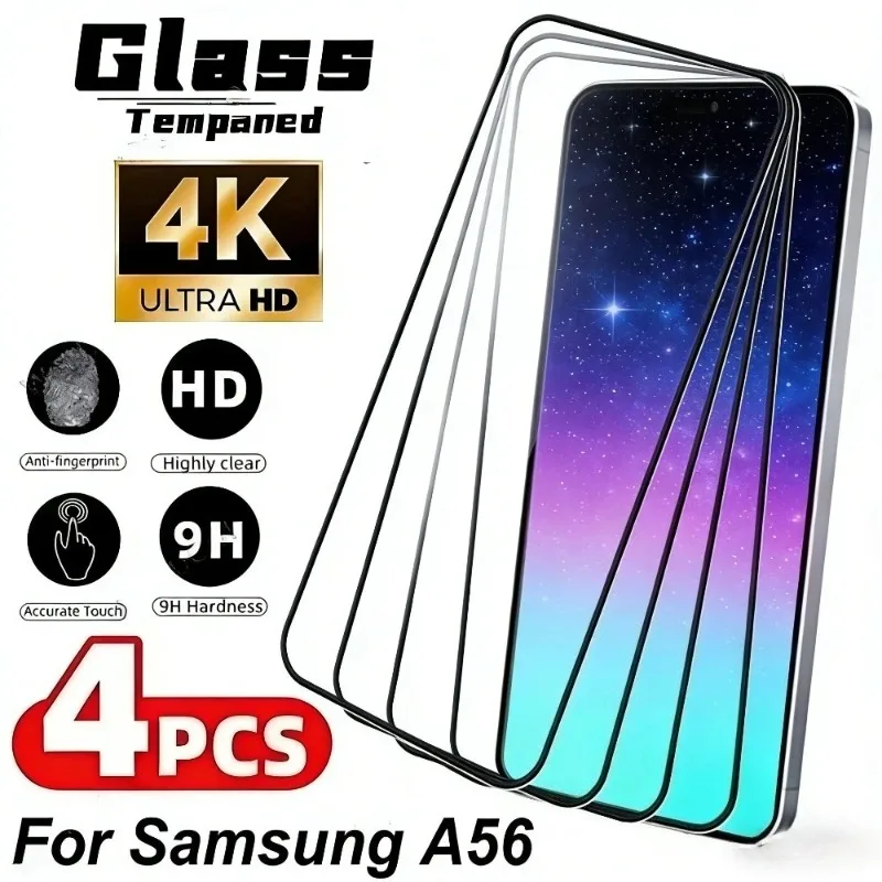 4Pcs Full Cover Screen Protector for Samsung Galaxy A56 A55 A36 A25 A17 A06 Tempered Glass for Samsung A07 A16 A26 A35 A53 A73