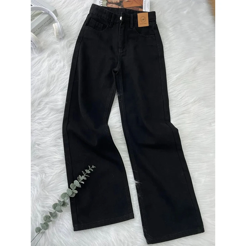 Female Solid Color High Waist Jeans Girls Korean Fashion Baggy Straight Leg Trousers Women Casual Thin Denim Pants