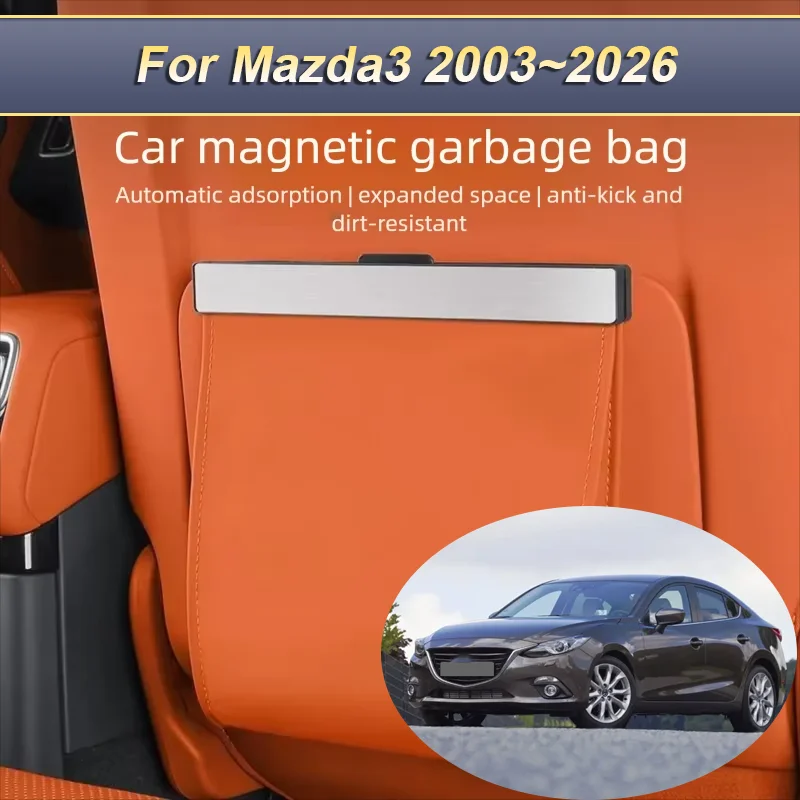 For Mazda3 2015 2003~2026 Car Garbage Bag Storage Box Magnetic Adsorption Seat Back Trash Bag Interior Organizers Accessories