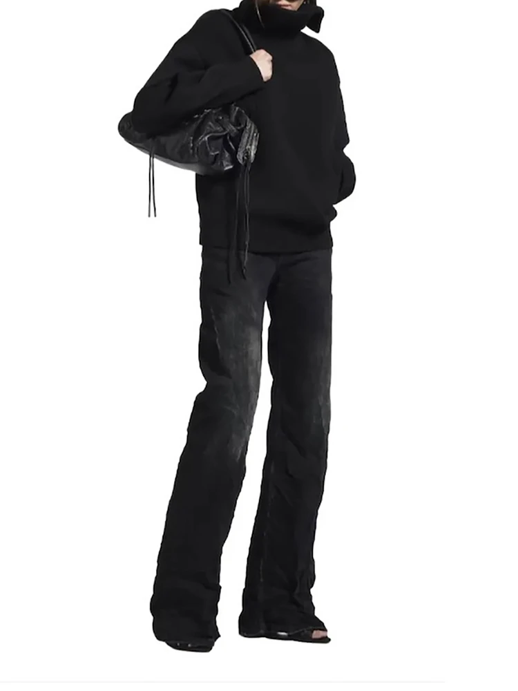 

Parisian Sle Casual Loose Straight Leg Men's Jeans Bla Cotton Non-Stretch Comfortable Streetwear Faion Long Trousers