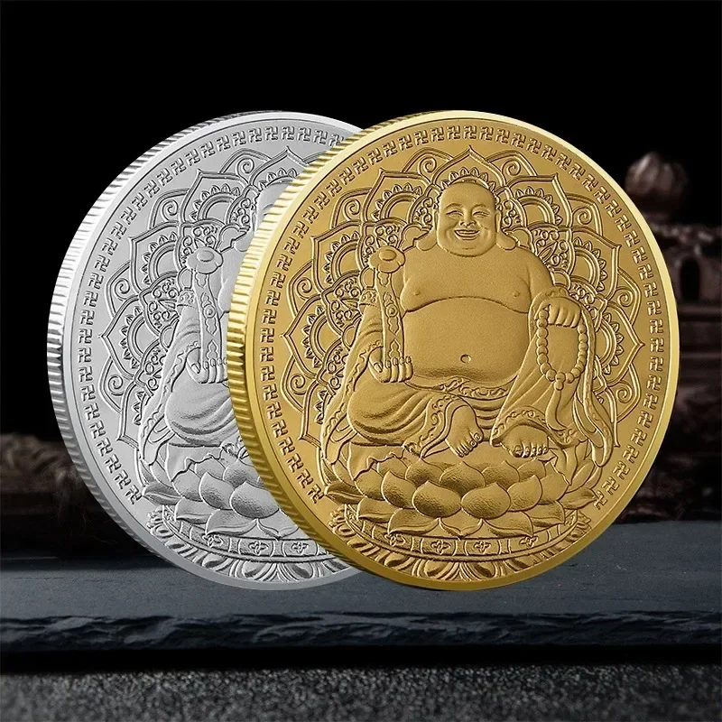 البوذية مايتريا بوذا عملة تذكارية يبتسم بوذا محظوظ عملة بوذا الرحمة المعتقد الديني الرجعية الأنواع تنقش