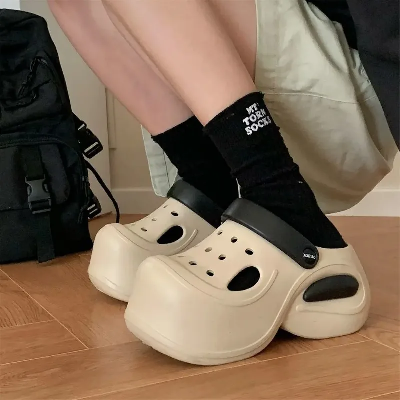 

Korean Department Hundred Summer Sandal Slippers Women Patchwork Fashion Heightened Thick Bottom Street Style Hollow Shoes