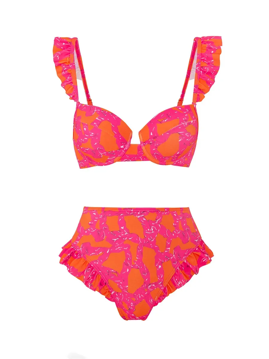 3 peças push up bikini 2024 cintura alta maiô & saia sexy plissado banho feminino natação terno de natação feminino beachwear