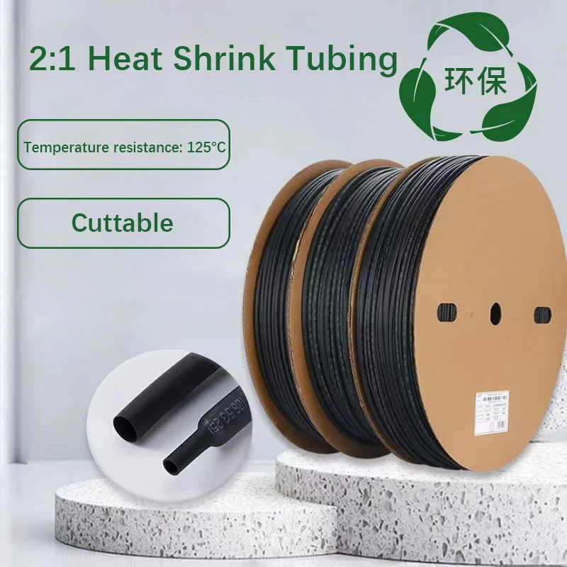 1m Black Eco-friendly PE Heat Shrink Tubing, Insulating Sleeve, 2:1 Shrink Ratio, Diameter 30-150mm