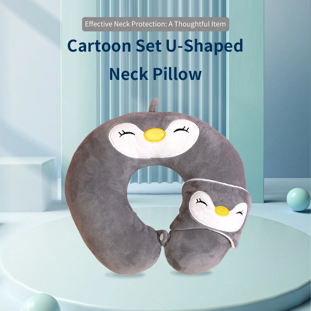 Ushaped Pillow & Cartoon Animal Eye Mask Simple Cotton Neck Pillow Relieve Fatigue Portable Home Office Travel Sleep Neck Pillow