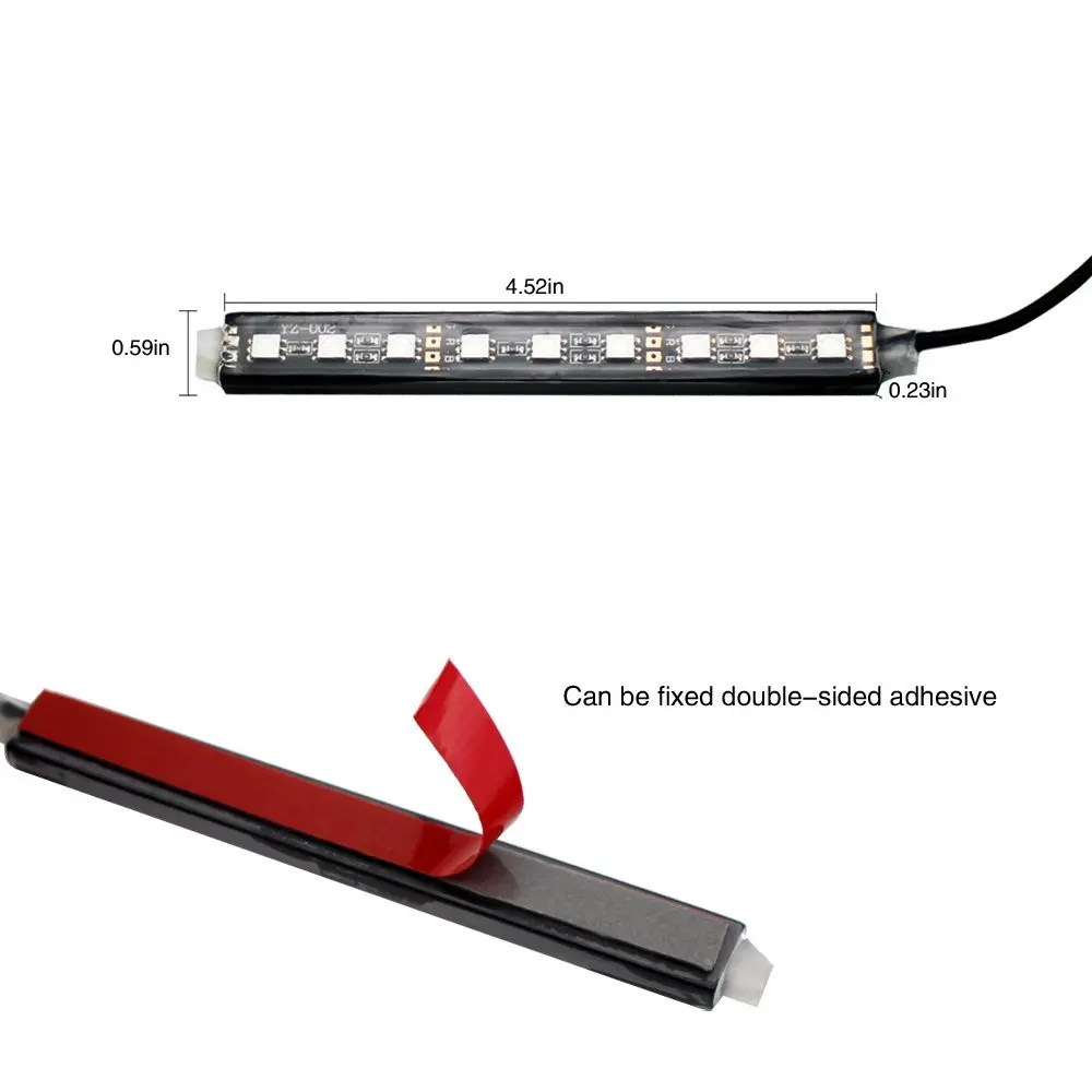 Car LED Strip Light,4pcs 36/48 LED DC 12V Multicolor Music Car Interior Light Function and Wireless Remote Control, Car Charger