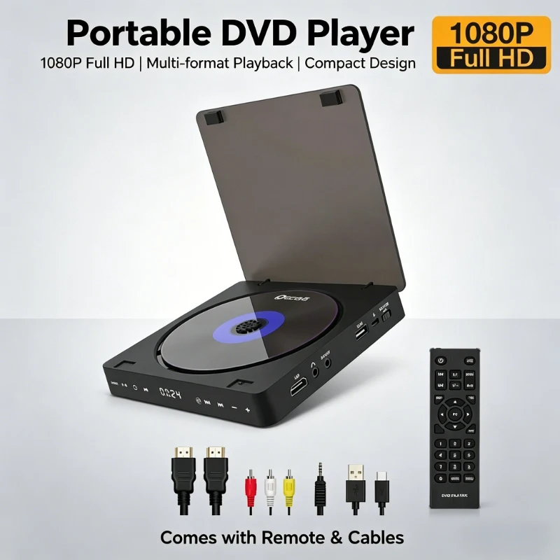 

DVD Player HD Player HDMI AV Connection With USB input Headphone Output touch LED Screen HD 1080P Type-C 5V / 2A