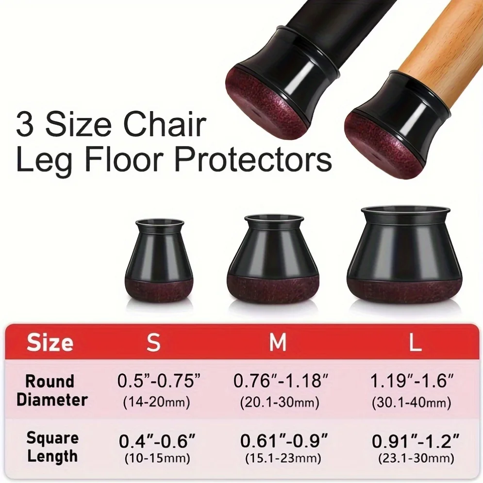 20 Pcs X-Small Silicone Furniture Caps with Felt Pads, Chair Leg Floor Protectors Anti-Scratch Non-Slip for Hardwood Floors