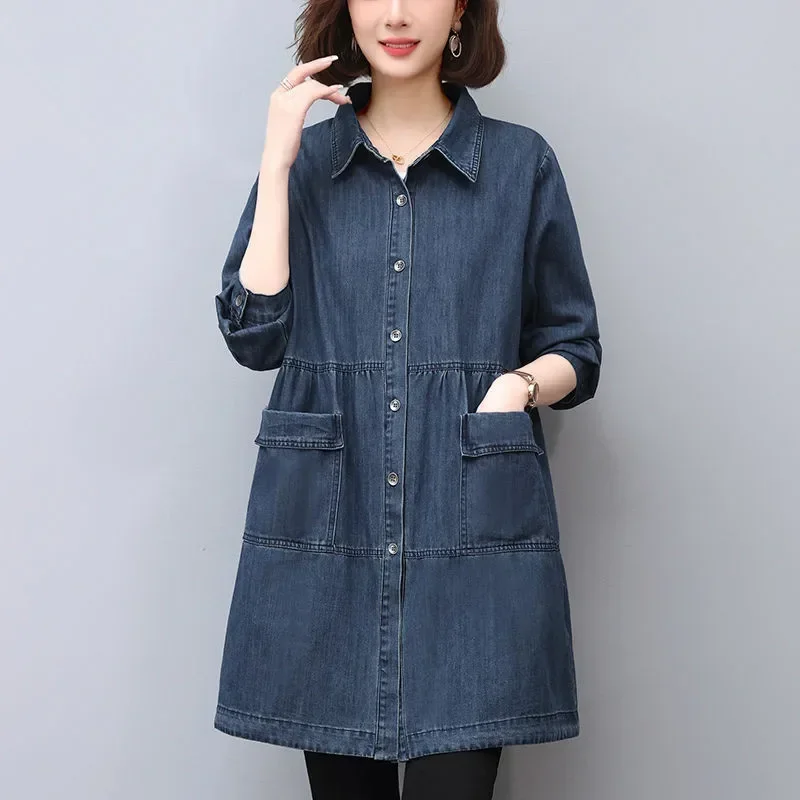 

Всесезонные женские ковбойские пальто, куртка 2024, осенняя новая тонкая женская ветровка для женщин среднего и пожилого возраста, женская одежда