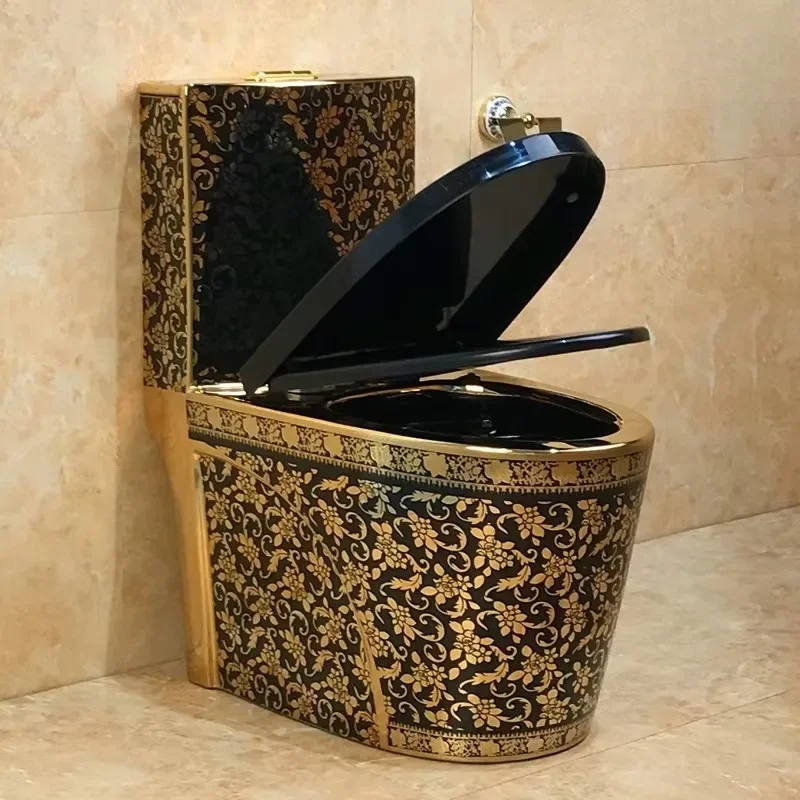 Bathroom ceramic toilet bowl basin golden flush integrated toilet design
