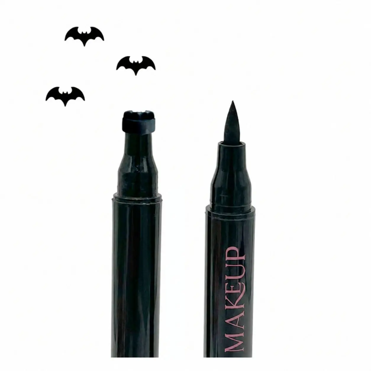 Halloween Dual-Ended Stamp Eyeliner Waterproof Black Liquid Eyeliner Pen with Bat Face Tattoo Stamp, Long Lasting Smudge-Proof