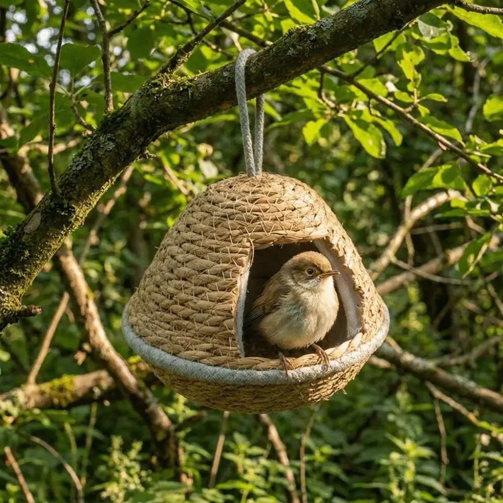 Cottage Style Weaved Bird House Breathable Hand-Woven Hanging Parrot Nest Vintage Outdoor Bird Shelter Outdoor Garden