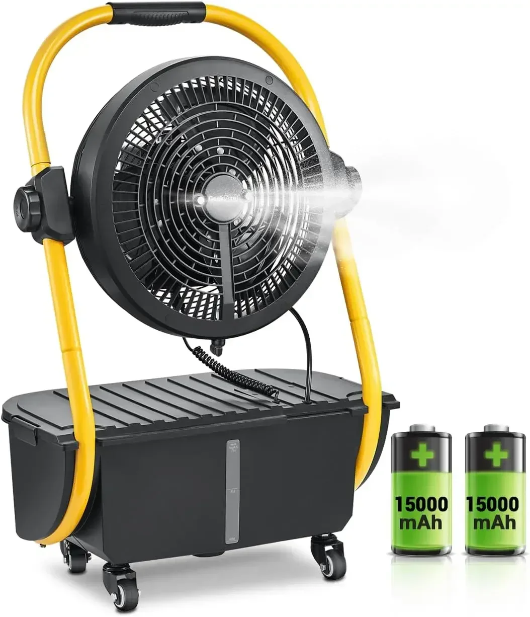 Rechargeable Battery Powered Misting Cooling Fan With 2.9 Gal Water Tank, Waterproof Outdoor Fan for Patio Travel, Camping
