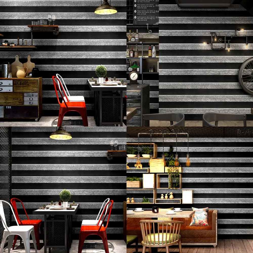 Retro Black and White Horizontal Vertical Striped Wallpaper Modern Minimalist Hair Salon Fashion Barber Shop Background Wall
