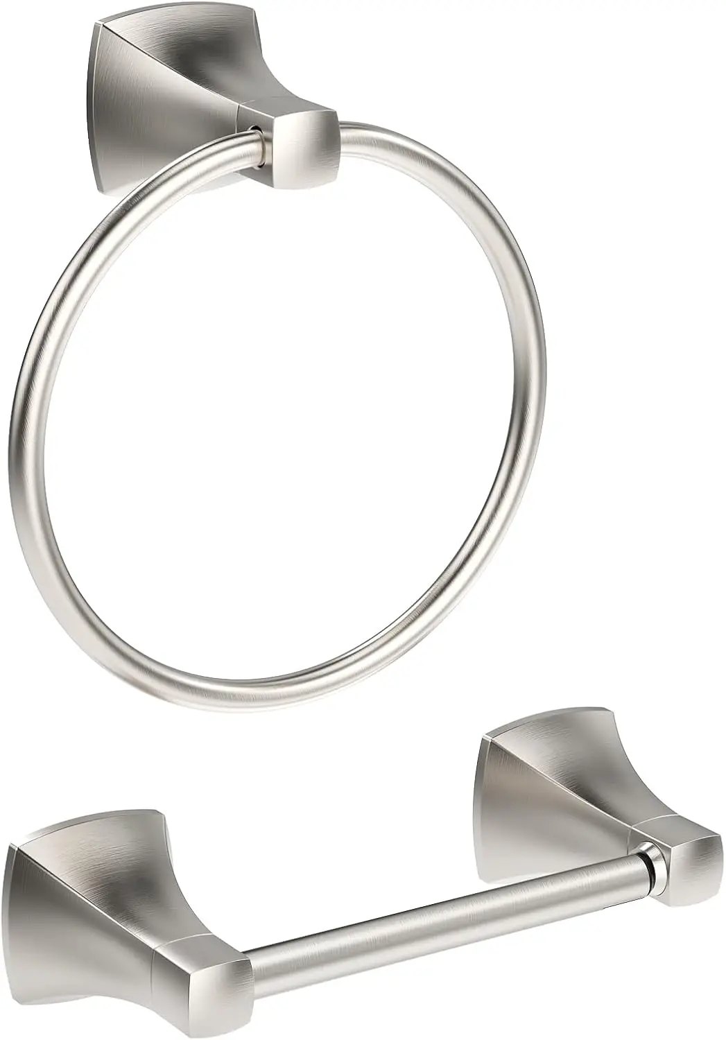 

2-Piece Bathroom Hardware Set with Toilet Paper Holder and Towel Ring in Brushed Nickel