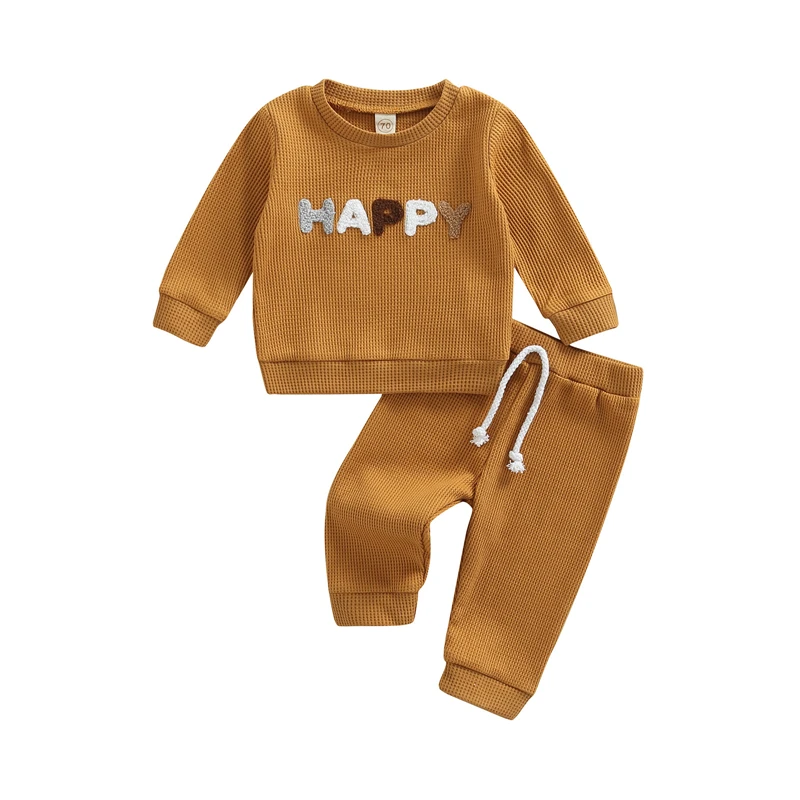 

Infant Baby Clothes Suit Spring Autumn Girl Waffle Top Pant Set Warm Baby Boy Clothing 2pcs Newborn Baby Clothes 0-24M