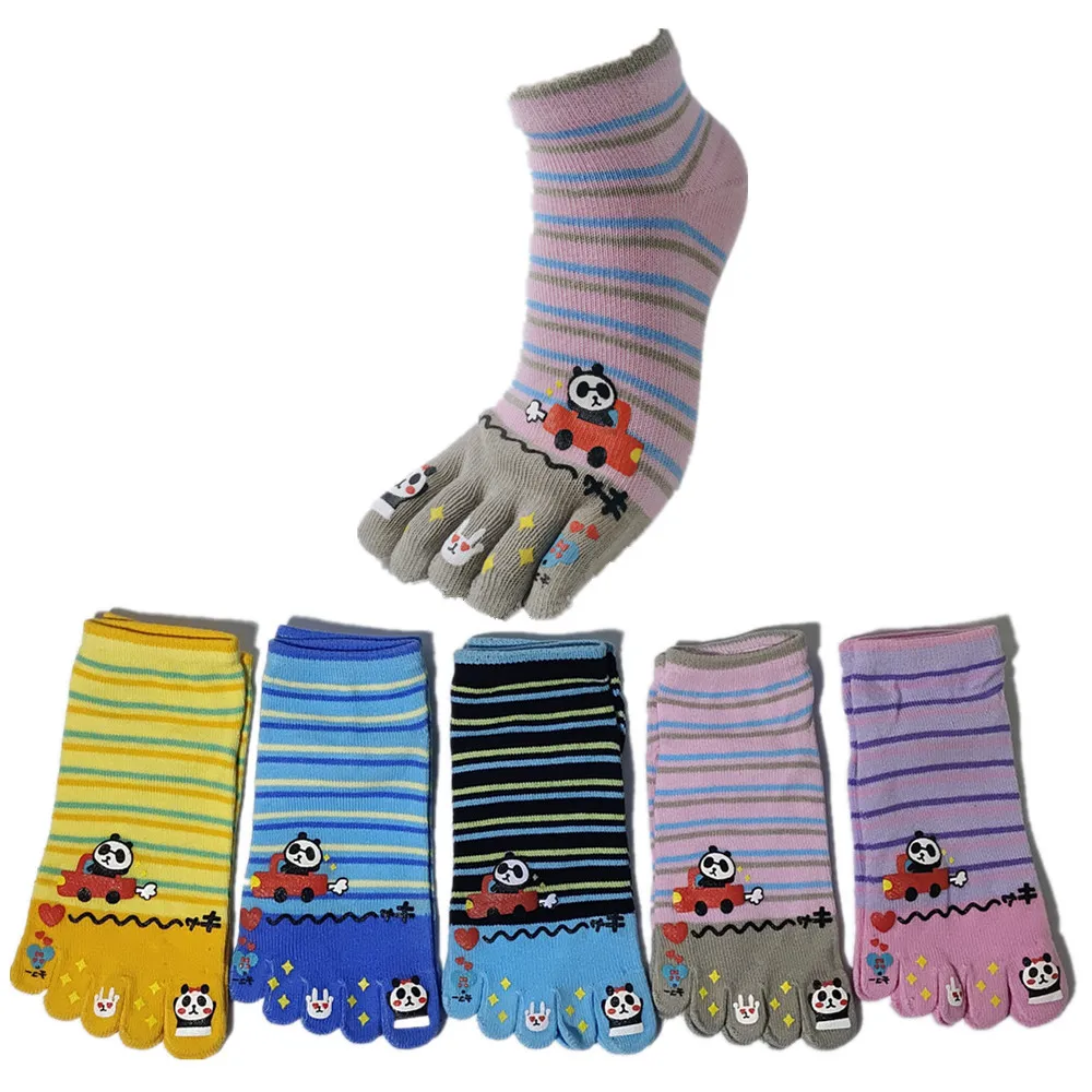 4 pairs of ladies toe socks cartoon stripe panda split toe socks