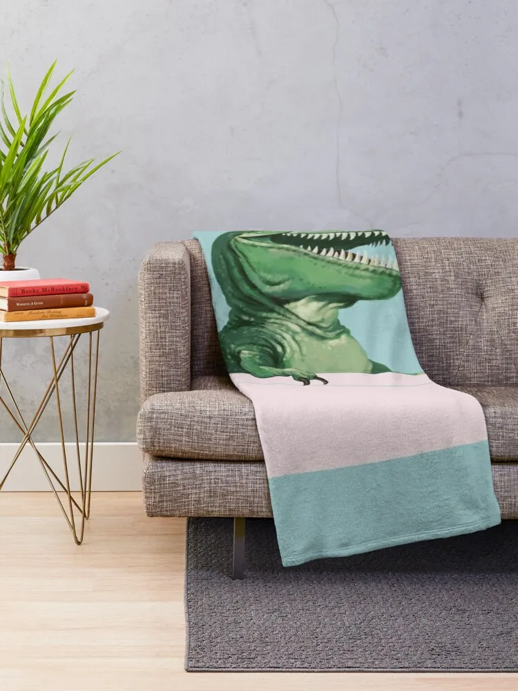 Playful T-Rex in Bathtub in Green Throw Blanket Designers for sofa manga Hairys Blankets