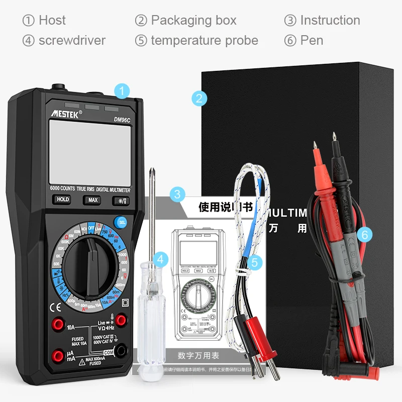 Brand True RMS Digital LCD Multimeter 6000 Counts AC DC Current Voltage Capacitance Ohm Hz NCV Live Line Temp Multimetro Tester