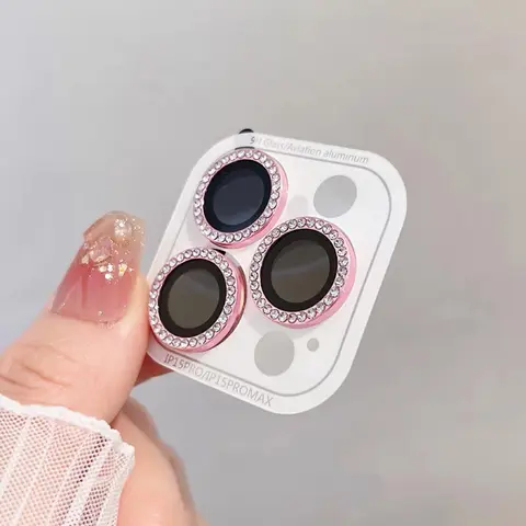 3-2Pcs Luxury Diamond Camera Protector For IPhone 17 16 15 14 13 Pro Max Plus Glitter Ring Lens Glass Back Lens Cap Shinny Cover