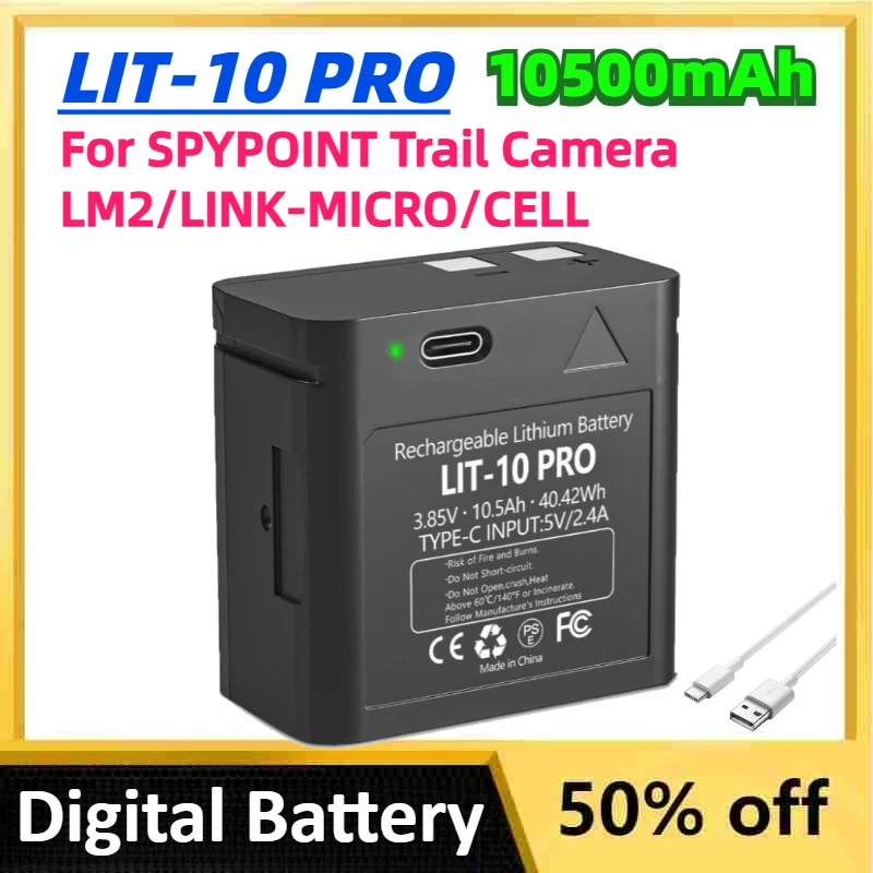 

LIT-10 PRO 3.85V 10500mAh Cellular Trail Camera Replacement Battery for SPYPOINT Trail Camera LM2 Link-Micro-S-LTE and Cell-Link