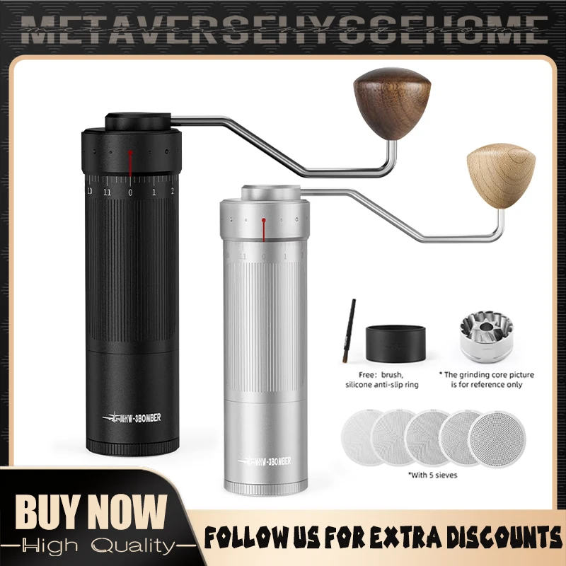 

MHW-3BOMBER Coffee Grinder for Espresso Pour Over Manual Coffee Stainless Steel Conical Burr Adjustable Setting Barista Tools