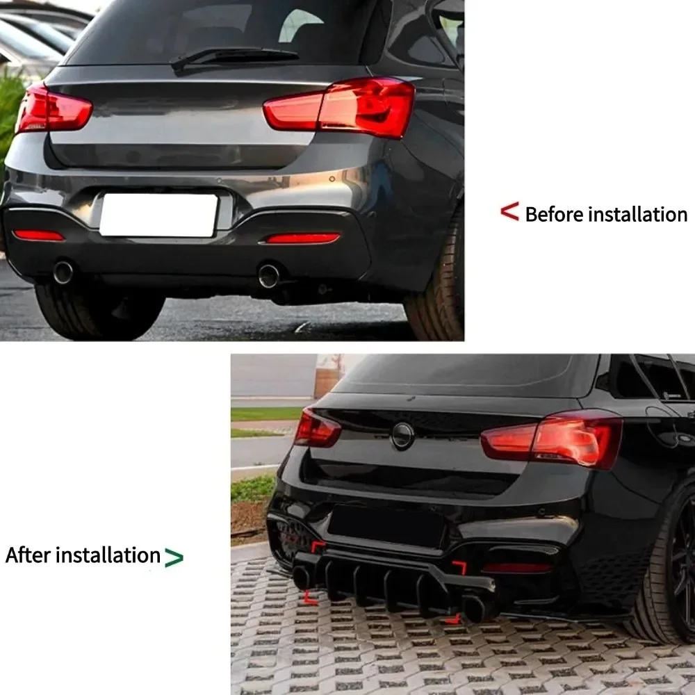 For BMW 1 Series F20 LCI M140i MP Style 2015-2019 Car Rear Bumper Lip Diffuser Splitter Back Fins Fender Canards Trims ABS Black - Image 2