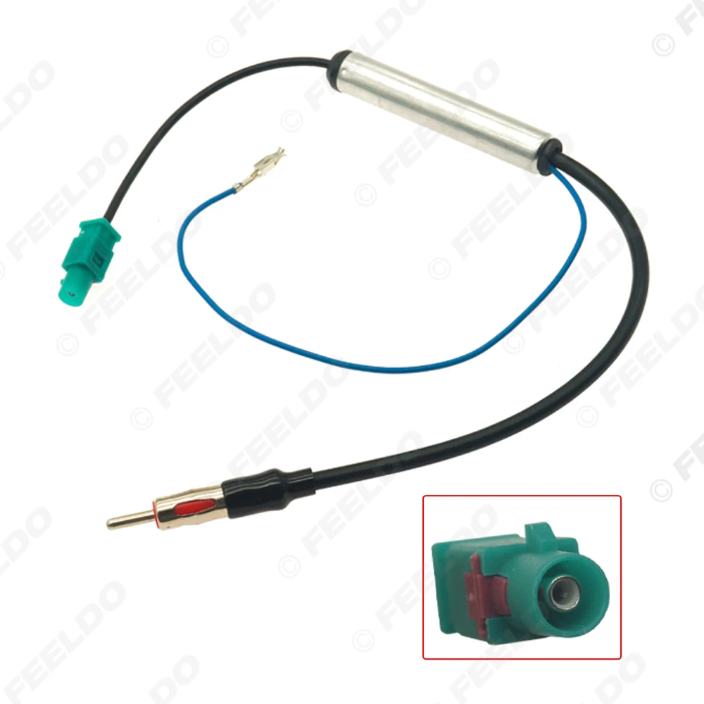 FEELDO 3Pcs Car Radio Antenna Adapter With Booster for VW/Audi/BMW Male Connector Wire Cable Installation