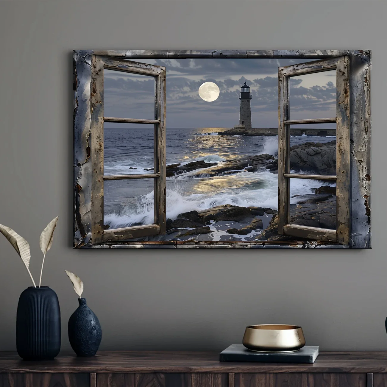 Coastal Lighthouse Beach Scene Poster, Vintage Style, Living Room, Bedroom, Office Wall Decoration, Ideal Holiday Gift, No Frame