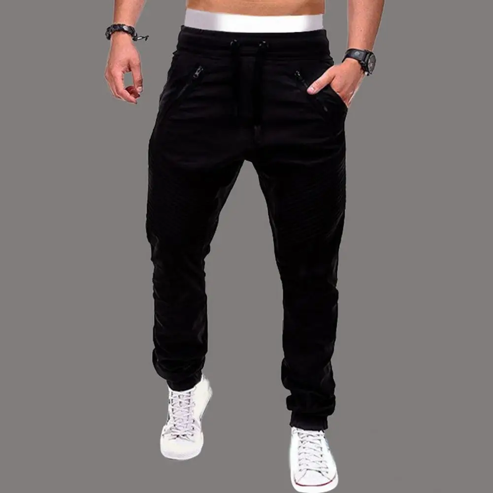 Men Long Harem Pant Drawstring Elastic Waist with Pockets Zipper Decor Joggers Loose Ankle-banded Trousers Pleated Sweatpants