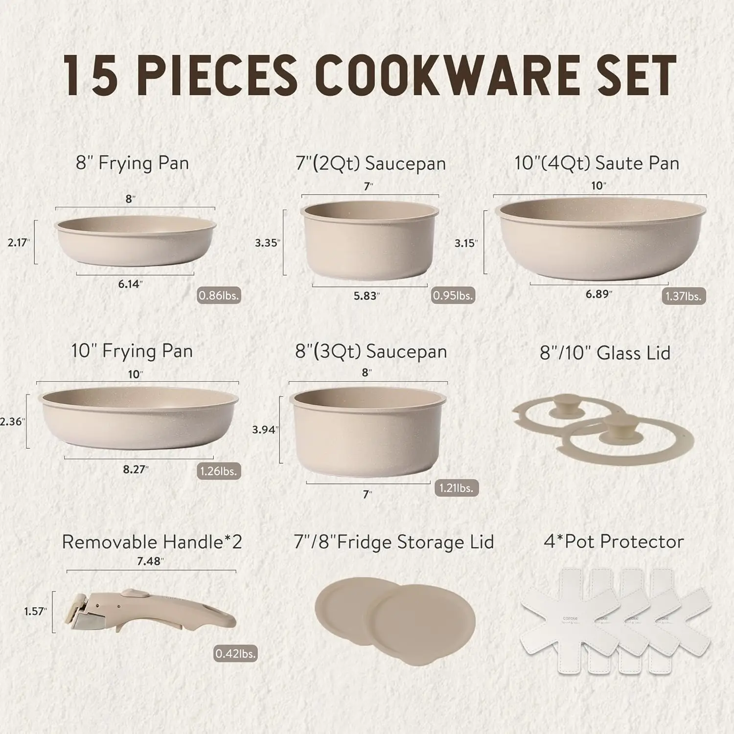 Pots and Pans Set, Nonstick Cookware Set Detachable Handle, 15pcs Kitchen Cookware Sets Non Stick with Removable Handle