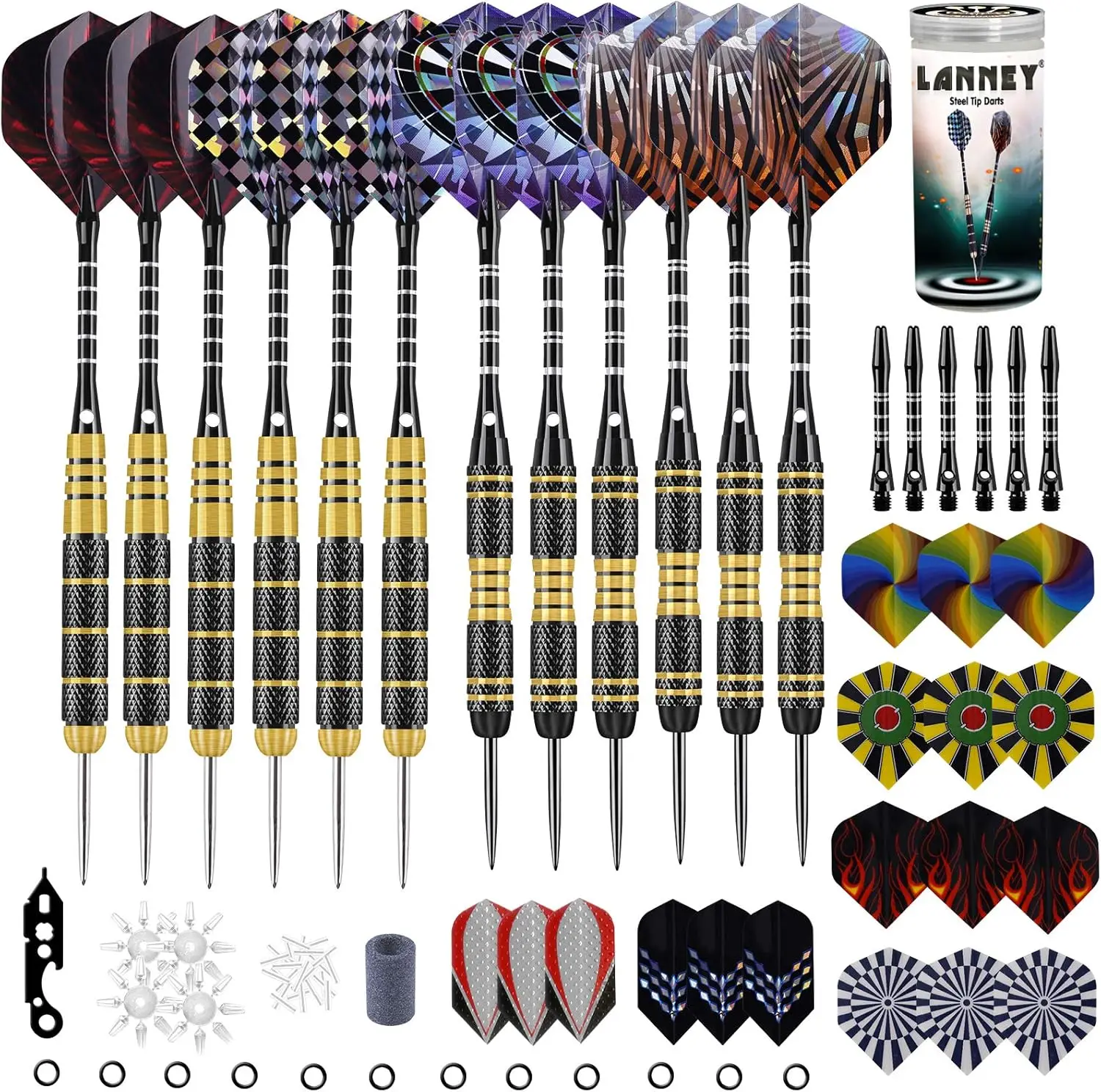 

Professional Steel Tip Darts Set with Sharpener, Aluminum Shafts, Brass Barrels, Carrying Case and Extra Flights