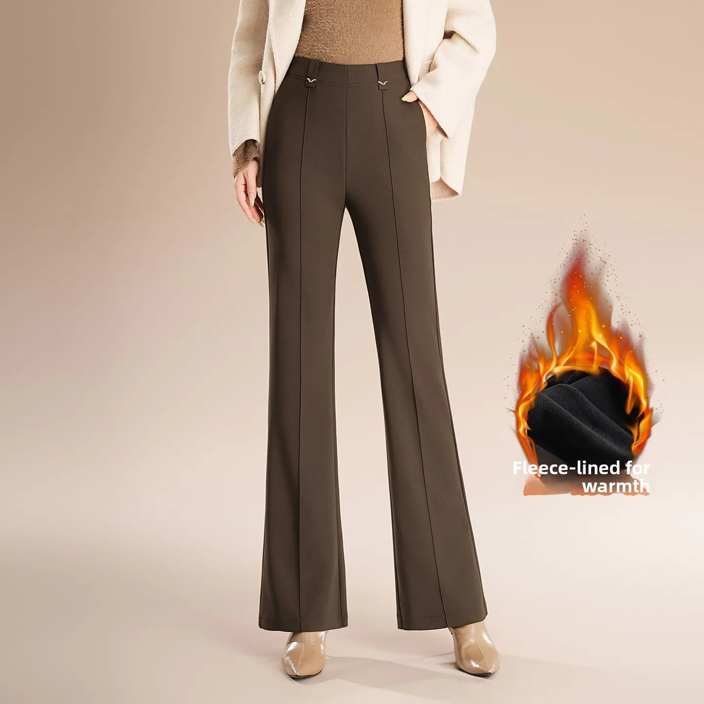 

High Waist Fleece Lined Thickened Wide Leg Pants Women's Autumn Winter Style Elastic Slimming Mom Casual Pants Draping Suit