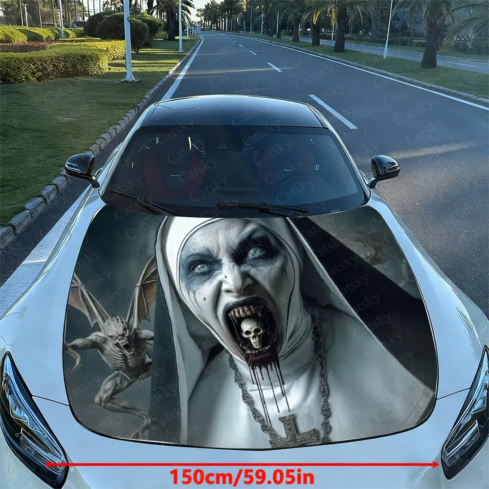 Gothic Horror Nun Car Vinyl Wraps, Engine Hood Decals, Splash-Resistant Features, Easy To Remove, Suitable For Hood Decoration.d