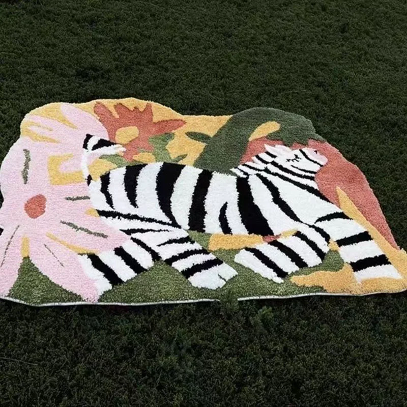 

Artistic Flowers and Zebra High-Quality Flocking Antislip Carpet Bathroom Tufted Carpet House Decoration Kid Room Bedside Rug