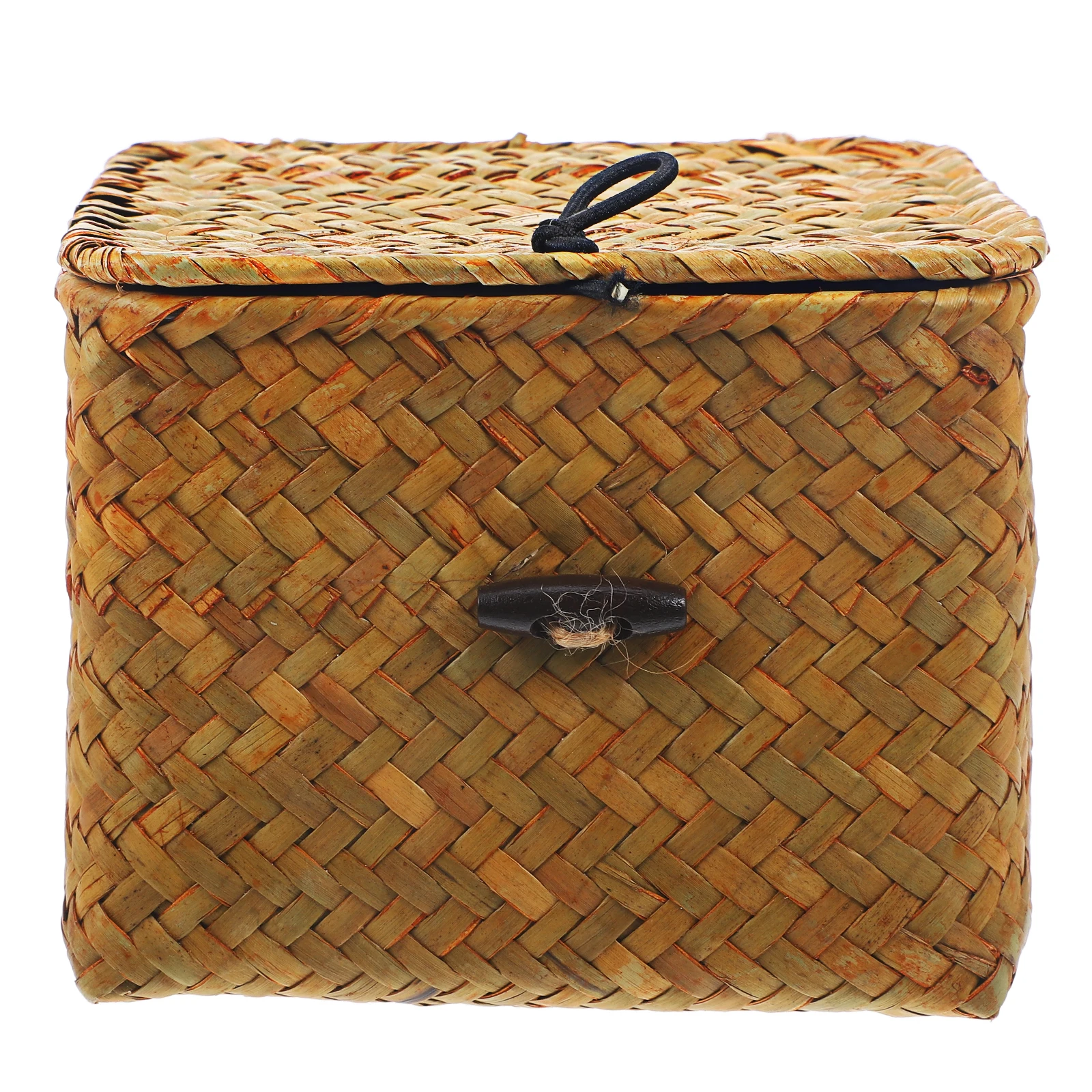 

Seagrass Storage Box With Lid Square Decorative Tea Organizer Basket For Home Bedroom Living Room Rustic Style Straw Box