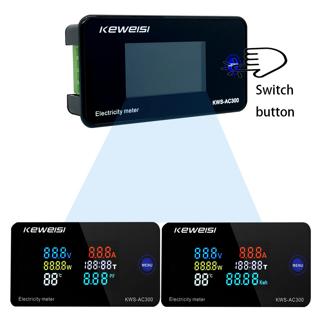 AC 50-300V Voltmeter Ammeter KWS Power Energy Meter LED Digital AC Wattmeter Electric Meter with Reset Function 0-100A