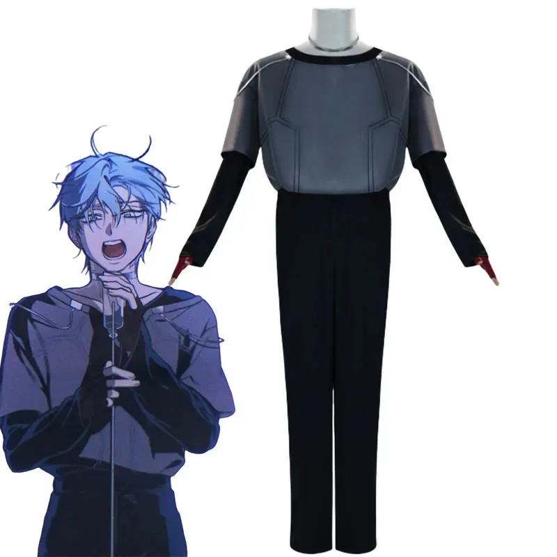 

Alien Stage R7 Round7 Till Anime Cosplay Costume New Fashion Men Women Grey Top Pants Necklace Belt Set Party Carnival Uniform