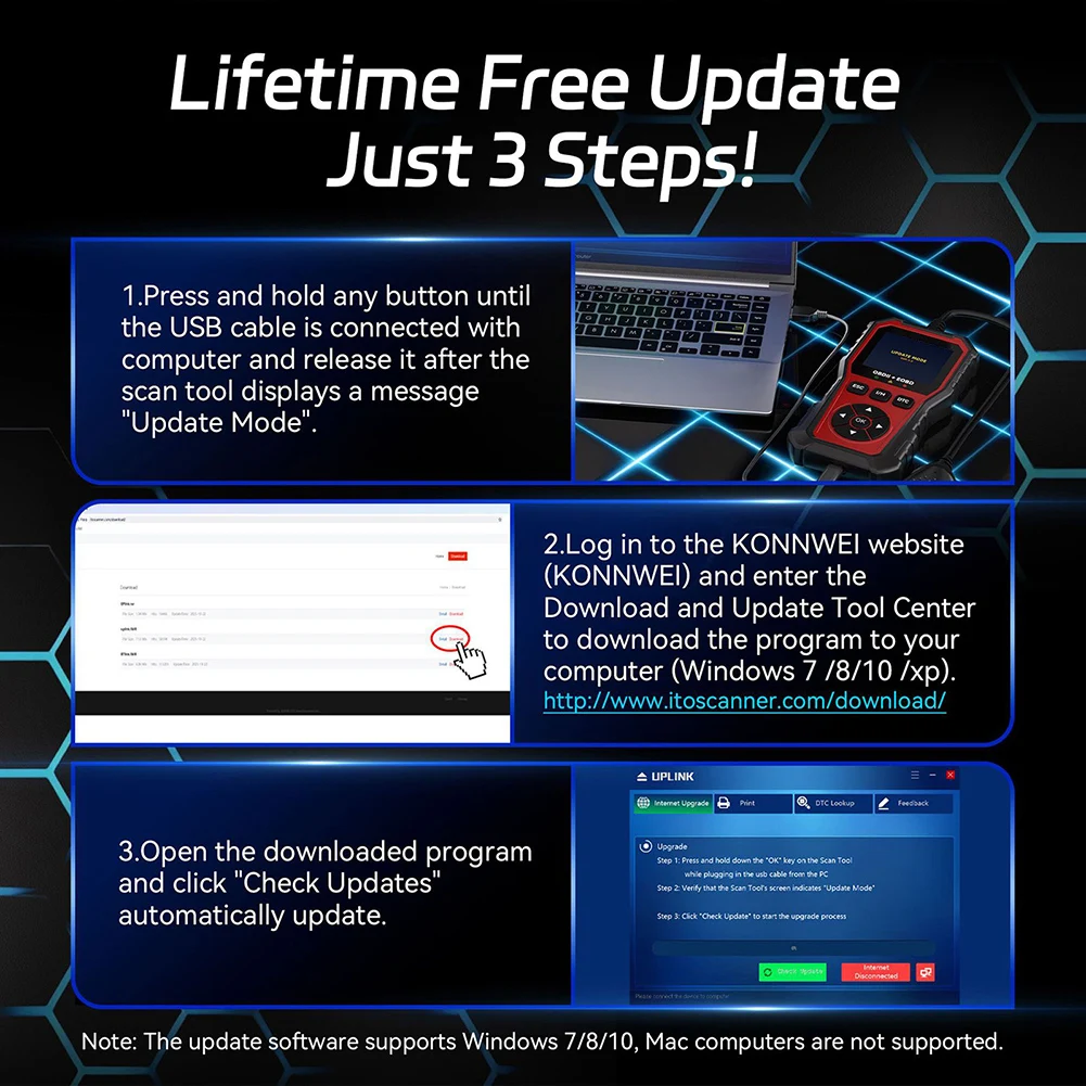 

Car OBD2 Scanner KW330 Supporting EOBD CAN Protocols for US Asian European Models 1996+ with Type-C Port for PC Updates