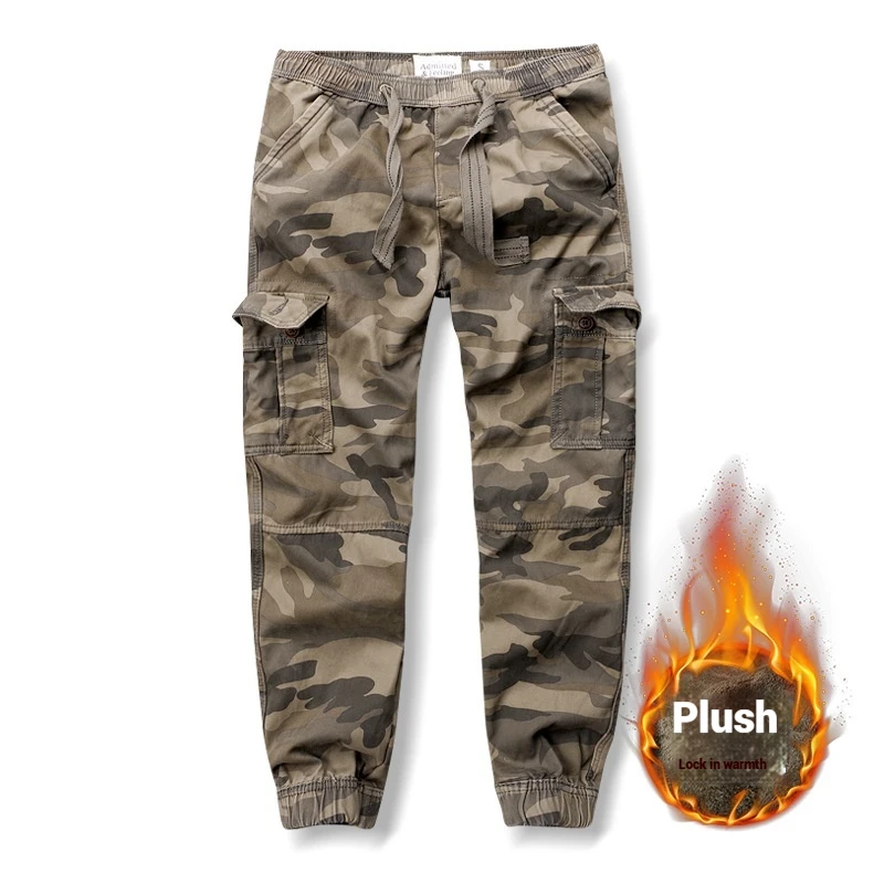 

Зимние мужские толстые камуфляжные рабочие брюки с множеством карманов, свободными и узкими манжетами на щиколотке, повседневные и прочные теплые брюки.