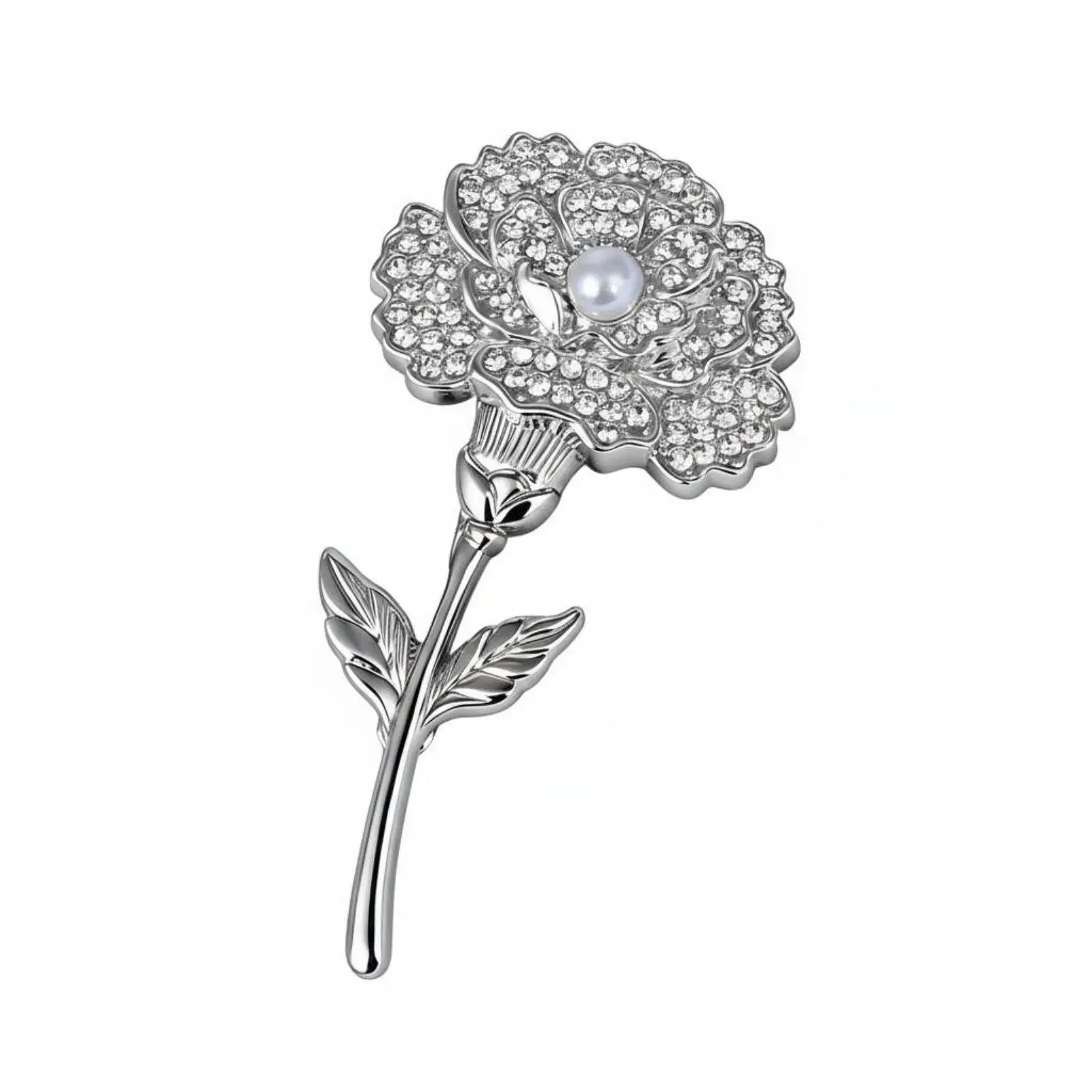 Elegant Rhinestone Pearl Carnation Brooch for Women Wedding Party Coat Dress Lapel Pin Luxury Gift